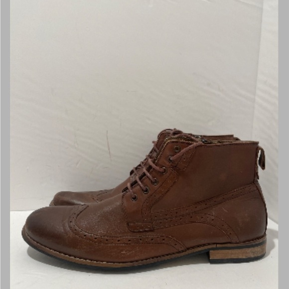 Steve Madden Mens Rossco Leather Dress  Brown Wingtip Lace Up Ankle Boots Size 1 - Picture 1 of 6